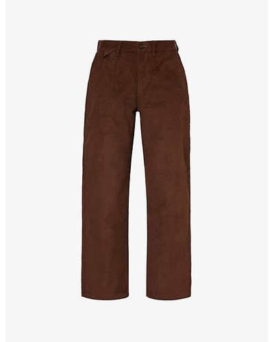 Honor The Gift Brand-embroidered Cotton-corduroy Pants - Brown