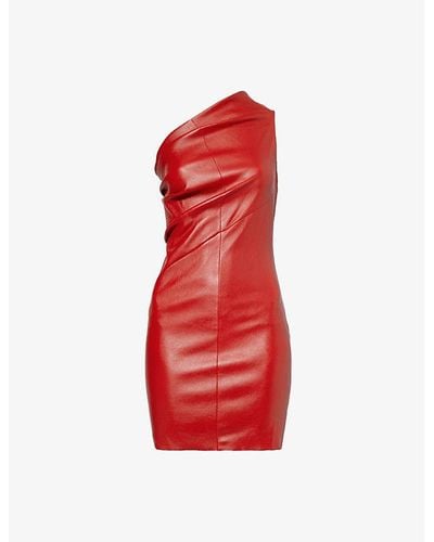 Rick Owens Cardil Red Asymmetric-neck Slim-fit Leather Mini Dress