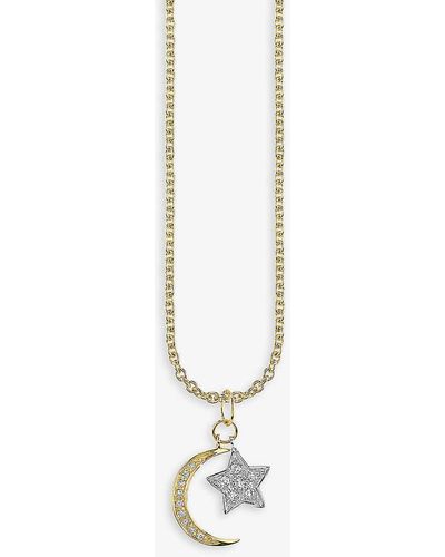 Sydney Evan Moon And Star Charm 14ct Yellow And White Gold And 0.06ct Diamond Pendant Necklace