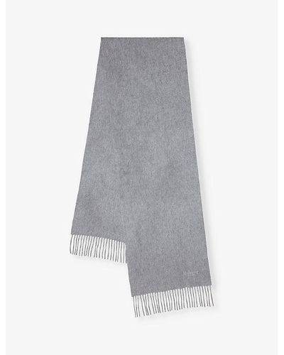 Mulberry Logo-embroidered Fringe Cashmere Scarf - Gray