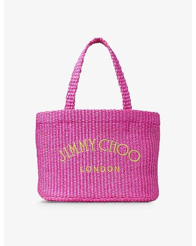 Jimmy Choo Beach Mini Raffia Tote Bag - Pink