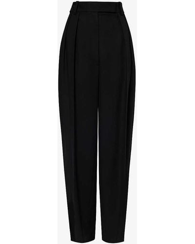 Khaite Cessie Pleated Wide-leg High-rise Woven Trousers - Black