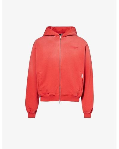 Represent Brand-print Relaxed-fit Cotton-jersey Hoody - Red