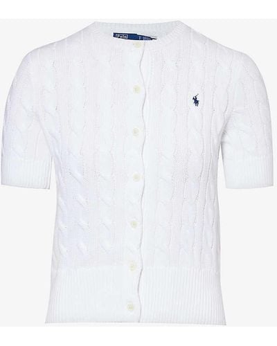 Polo Ralph Lauren Logo-embroidered Cable-weave Cotton-knit Cardigan - White