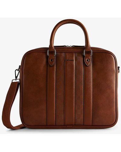 Ted Baker Waymon Checked Logo-embellished Faux-leather Briefcase - Brown