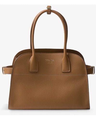 Prada Foiled-logo Medium Leather Top-handle Bag - Brown