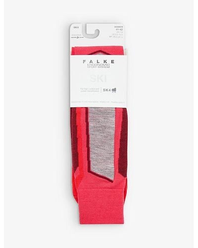 FALKE Sk4 Advanced Contrast-panel Woven Knee-length Socks - Red