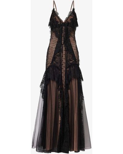 Alberta Ferretti Floral-patterned Slim-fit Lace Maxi Dress - Black