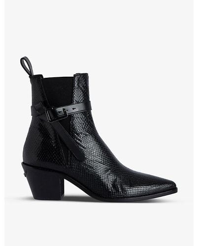 Zadig & Voltaire Tyler Python-effect Leather Ankle Boots - Black