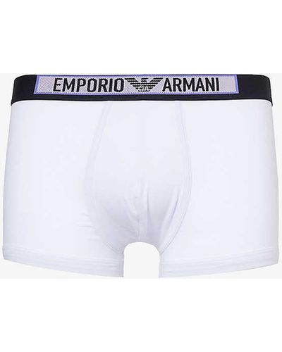 Emporio Armani Branded-waistband Stretch Organic-cotton Trunks - White