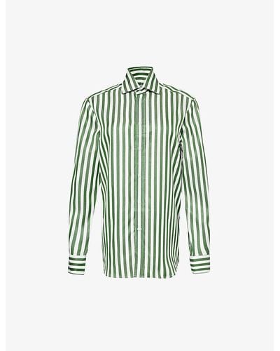 With Nothing Underneath The Boyfriend Striped Woven Shirt - Green