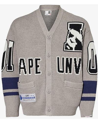 Aape Varsity Brand-embellished Relaxed-fit Cotton-blend Cardigan X - Grey