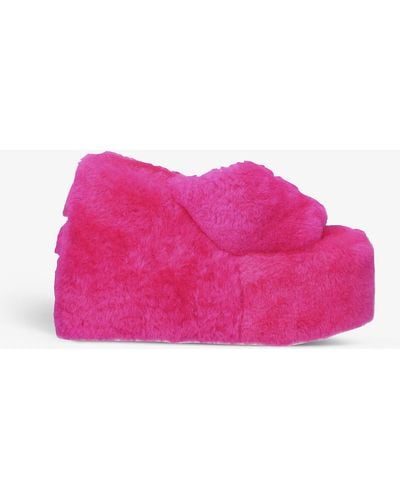 Naked Wolfe Willow Branded Shearling Platform Wedges - Pink