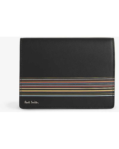 Paul Smith Stripe-pattern Branded Leather Passport Cover - Black