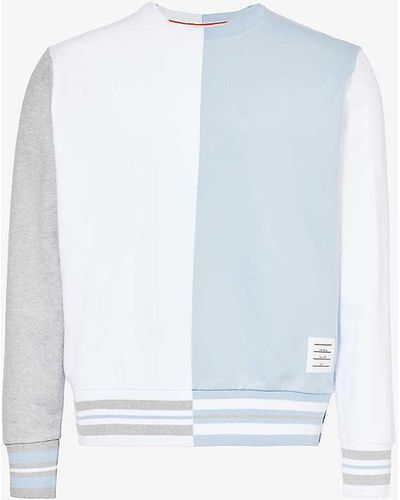 Thom Browne Crewneck Brand-patch Cotton-jersey Sweatshirt - Blue