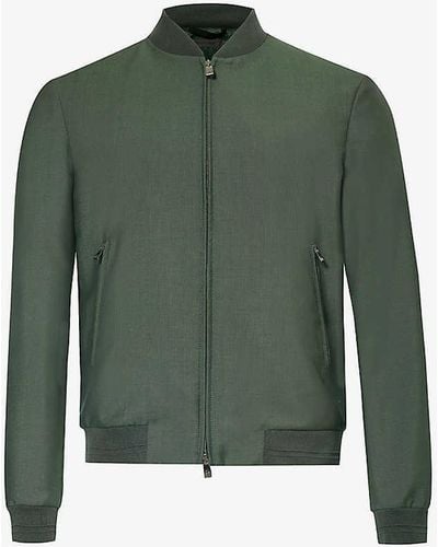 Corneliani Stand-collar Ribbed-trim Wool Bomber Jacket - Green
