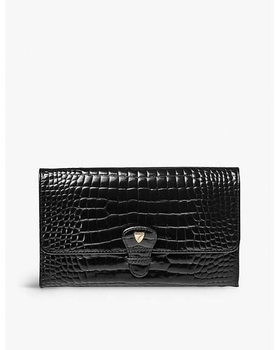 Aspinal of London Removable-insert Patent Crocodile-embossed Leather Travel Wallet - Black