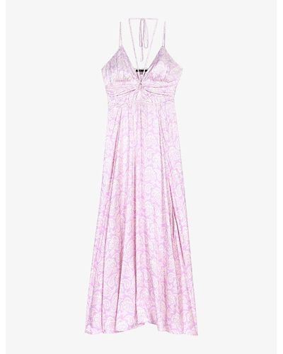 Maje Paisley-print Cut-out Satin Maxi Dress - Pink