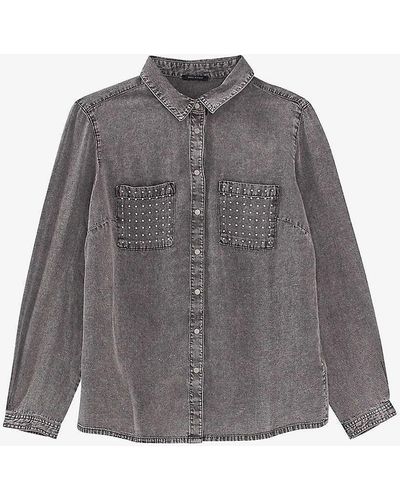 IKKS Stud-embellished Relaxed-fit Woven Shirt - Grey