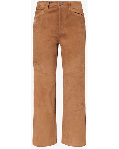 PAIGE Leenah Straight-leg Mid-rise Leather Trousers - Natural