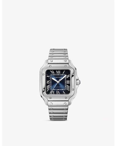 Cartier Crwssa0073 Santos-dumont Medium Model Stainless-steel Automatic Watch - Blue