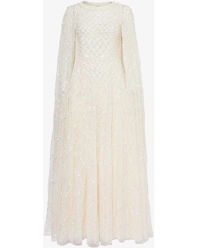 Needle & Thread Heart Lattice Embroidered Recycled-polyester Maxi Dress - White
