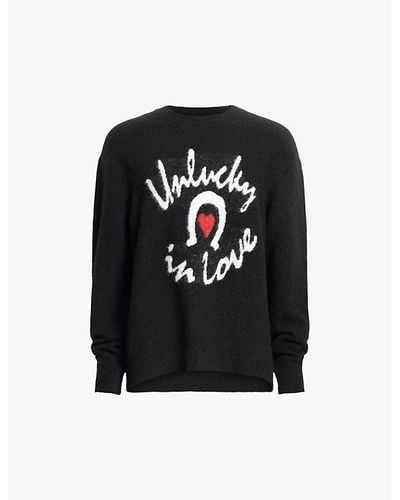 AllSaints Lucky Love Slogan-intarsia Knitted Sweater - Black