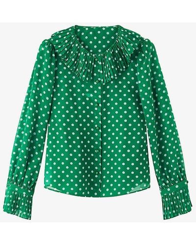 LK Bennett Dita Frilled-neck Woven Regular-fit Shirt - Green