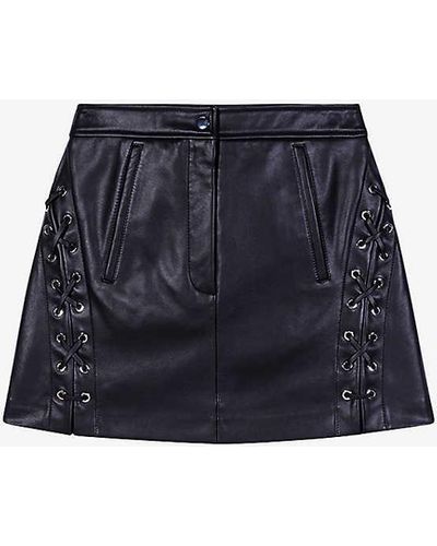 Maje High-rise Lace-up Leather Mini Skirt - Blue