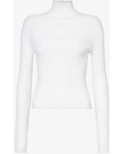 Alaïa Ribbed Turtleneck Wool-blend Top - White