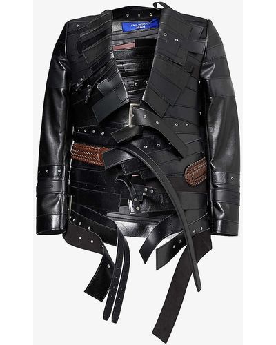 Junya Watanabe Belt-embellished V-neck Faux-leather Jacket - Black