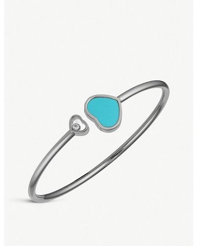 Chopard Happy Hearts 18ct White-gold, Turquoise And Diamond Bangle Bracelet - Blue