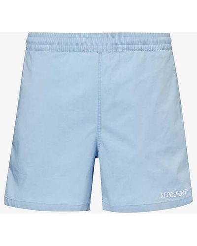 Represent Brand-embroidered Regular-fit Cotton-blend Shorts - Blue