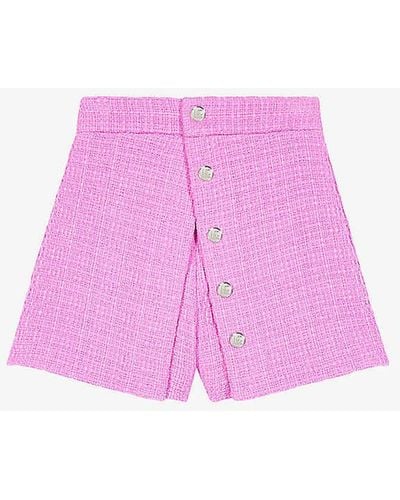 Maje Button-embellished High-rise Pleated Tweed Shorts - Pink
