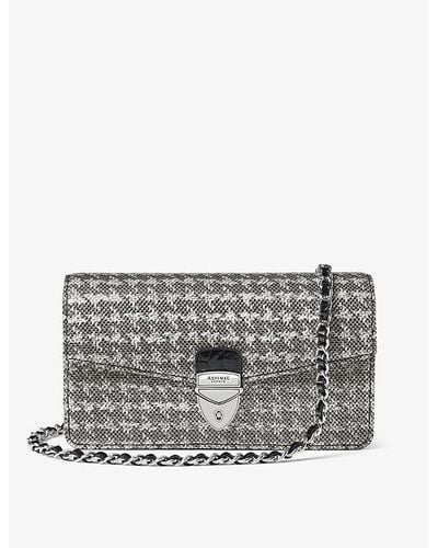 Aspinal of London Mayfair 2 Dogtooth Leather Clutch Bag - Gray