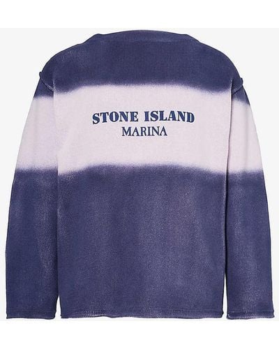 Stone Island Marina Branded-print Cotton-knit Jumper - Blue