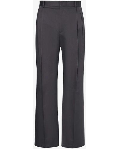 Loewe Pleated Straight-leg Cotton-twill Trousers - Grey
