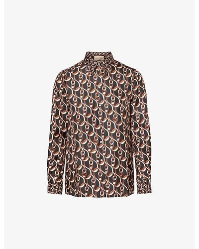 Gucci Brand-pattern Collared Silk Shirt - Multicolor
