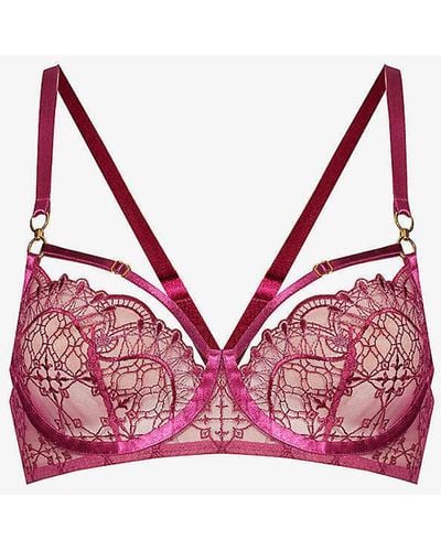 Bordelle Mari Geometric-embroidered Lace Balconette Bra - Pink