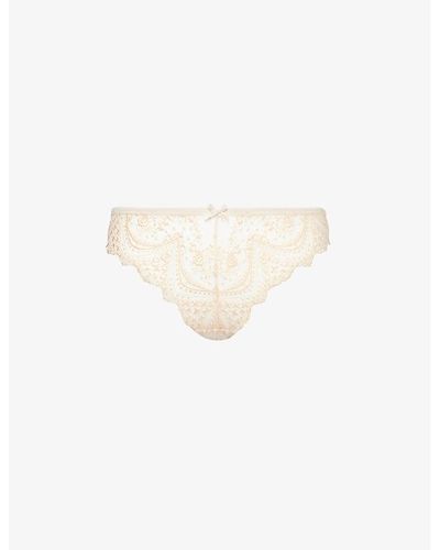 Aubade Ecrin Floral-embroidered Stretch-lace Brief - White