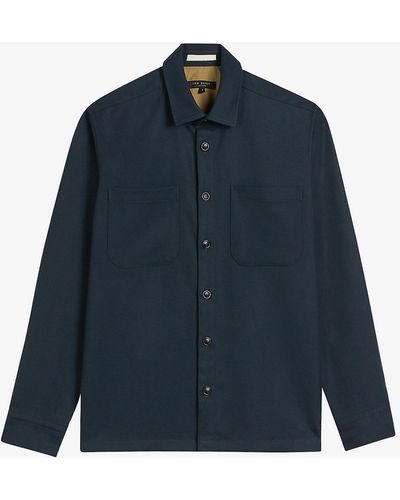 Ted Baker Lessons Button-up Stretch-woven Jacket - Blue