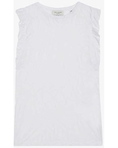 Ted Baker Frill-shoulder Burnout Floral-pattern Woven Top - White