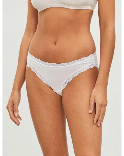Stripe & Stare Pack Of Four Lace Stretch-jersey Brief - White