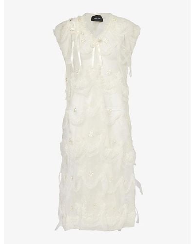 Simone Rocha Floral-embroidered Bow-embellished Woven Midi Dress - Natural