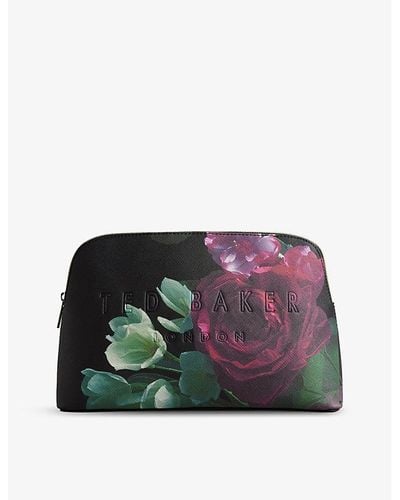 Ted Baker Floral-print Faux-leather Wash Bag - Gray