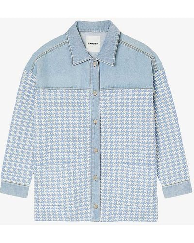 Sandro Natan Houndstooth-knitted Woven Jacket - Blue