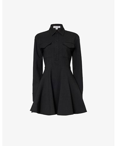 Alaïa Spread-collar Flared-hem Stretch-wool Mini Dress - Black