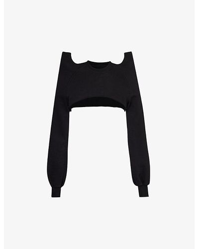 Rick Owens Sculptural-shoulder Cropped Cotton-jersey Sweatshirt - Black