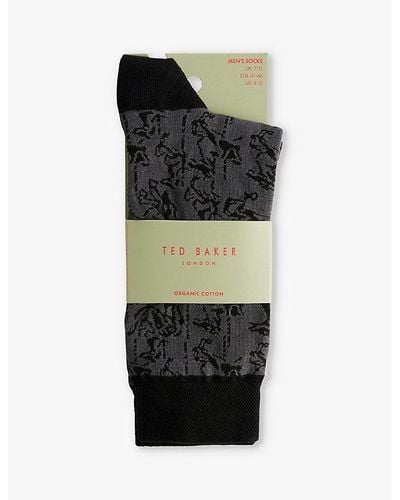 Ted Baker Sokkelv Horse-pattern Stretch-knit Socks - Black