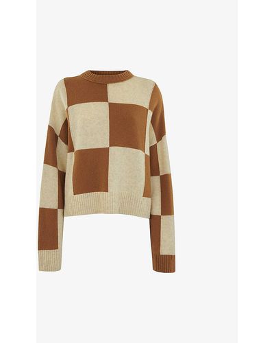 Whistles Check-pattern Wool-blend Jumper - Natural